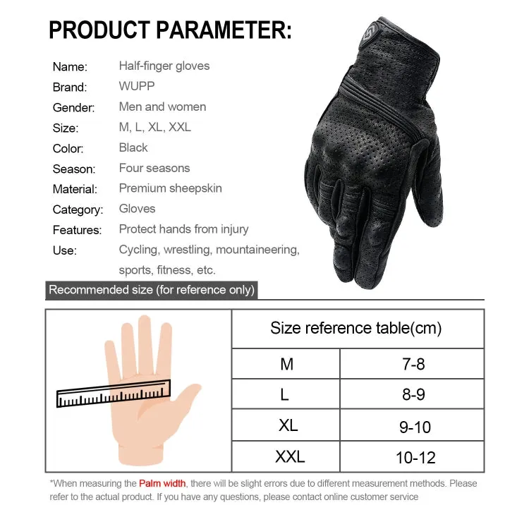 WUPP CS-1049A Outdoor Motorcycle Cycling Breathable Leather Full Finger Gloves with Holes, Size:M(Black)