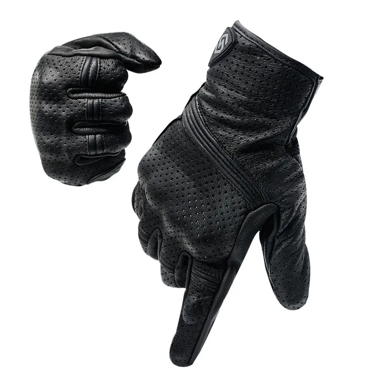 WUPP CS-1049A Outdoor Motorcycle Cycling Breathable Leather Full Finger Gloves with Holes, Size:M(Black)