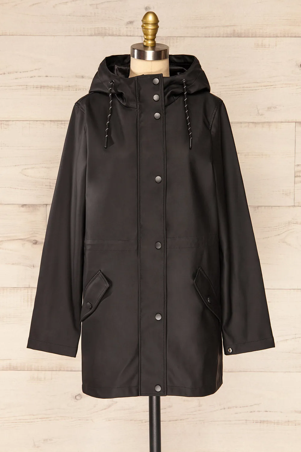 Xito Black | Hooded Raincoat w/ Drawstring