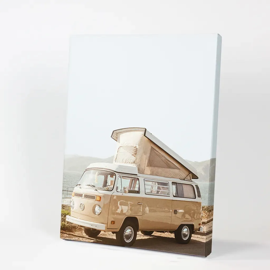 Yellow Vintage Hipster Van Wall Art. Summer Travel